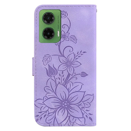 For Motorola Moto G35 5G Case Lily Flower Imprint Leather Phone Cover with Stand