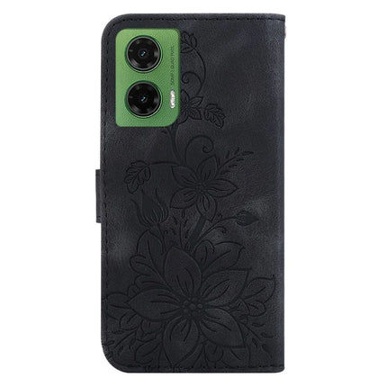 For Motorola Moto G35 5G Case Lily Flower Imprint Leather Phone Cover with Stand