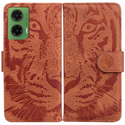 For Motorola Moto G35 5G Case Tiger Imprint Leather Wallet Phone Cover - Brown