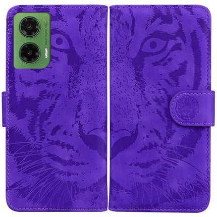 For Motorola Moto G35 5G Case Tiger Imprint Leather Wallet Phone Cover - Purple