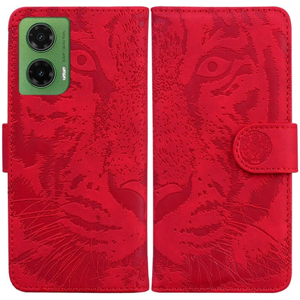 For Motorola Moto G35 5G Case Tiger Imprint Leather Wallet Phone Cover - Red