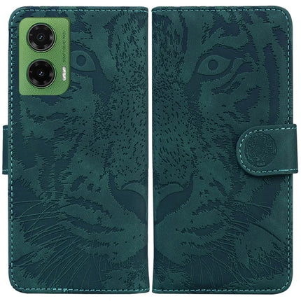 For Motorola Moto G35 5G Case Tiger Imprint Leather Wallet Phone Cover - Green