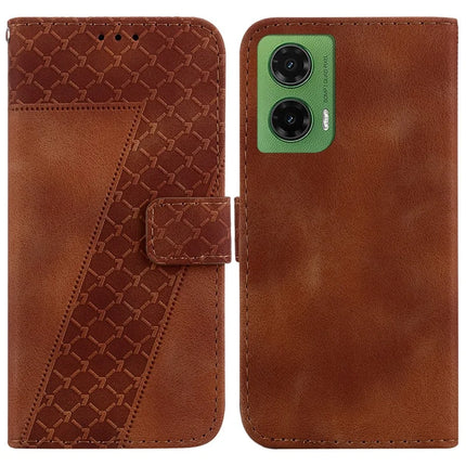 For Motorola Moto G35 5G Stand Case 7-Shaped Pattern Imprint Leather Phone Cover - Brown