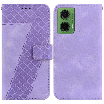 For Motorola Moto G35 5G Stand Case 7-Shaped Pattern Imprint Leather Phone Cover - Purple