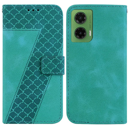 For Motorola Moto G35 5G Stand Case 7-Shaped Pattern Imprint Leather Phone Cover - Green