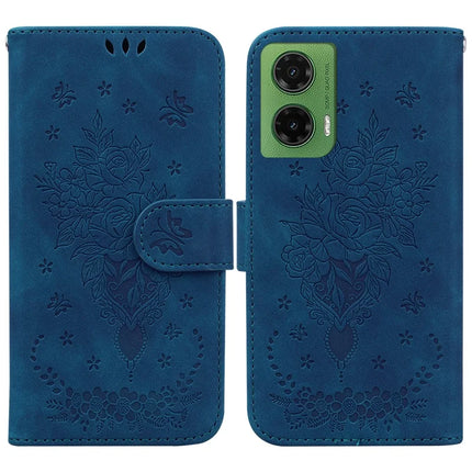 For Motorola Moto G35 5G Case PU Leather Wallet Phone Cover Butterfly Flower Imprint - Blue