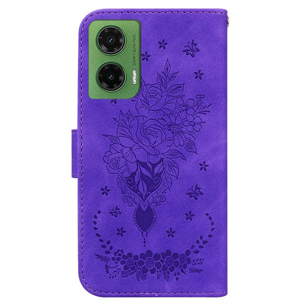 For Motorola Moto G35 5G Case PU Leather Wallet Phone Cover Butterfly Flower Imprint