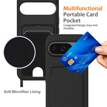 For Google Pixel 9 Case Liquid Silicone Card Holder Phone Back Cover with Lanyard