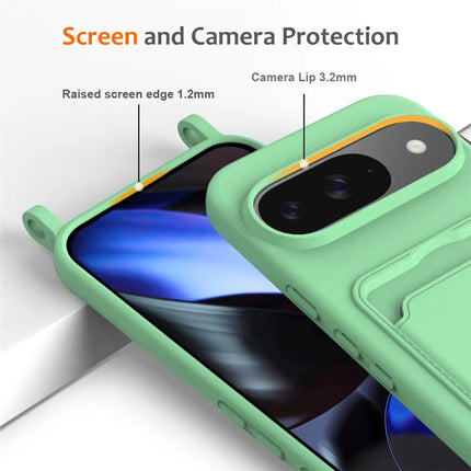 For Google Pixel 9 Case Liquid Silicone Card Holder Phone Back Cover with Lanyard