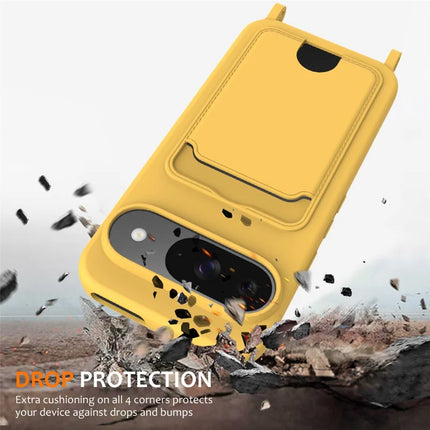 For Google Pixel 9 Case Liquid Silicone Card Holder Phone Back Cover with Lanyard