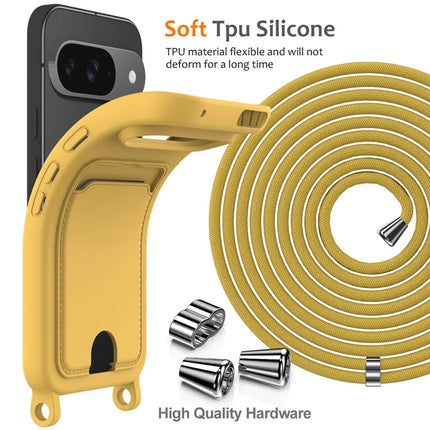 For Google Pixel 9 Case Liquid Silicone Card Holder Phone Back Cover with Lanyard