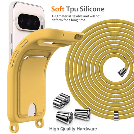 For Google Pixel 9 Pro Case Liquid Silicone Card Holder Phone Back Cover with Lanyard