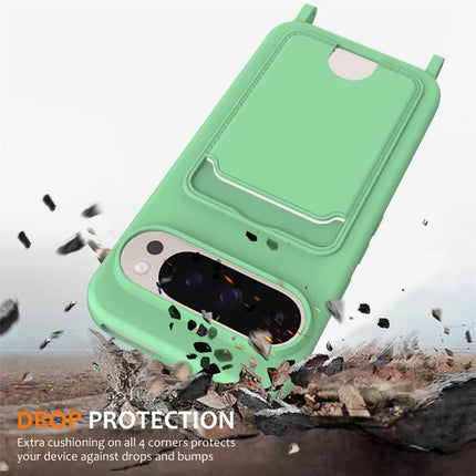For Google Pixel 9 Pro Case Liquid Silicone Card Holder Phone Back Cover with Lanyard