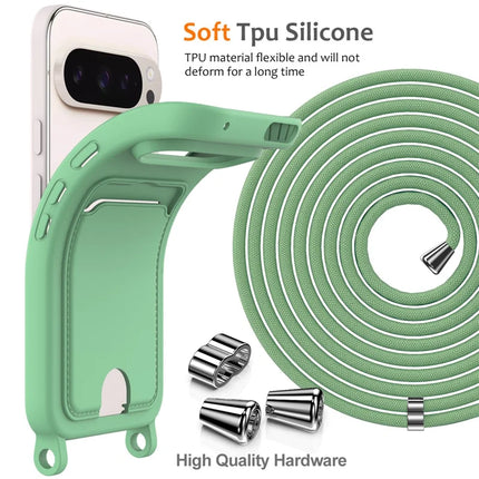 For Google Pixel 9 Pro Case Liquid Silicone Card Holder Phone Back Cover with Lanyard