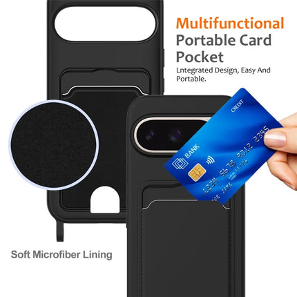 For Google Pixel 9 Pro XL Case Liquid Silicone Card Holder Phone Back Cover with Lanyard
