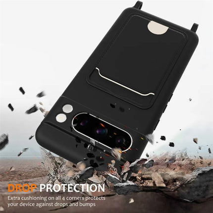 For Google Pixel 8 Pro Case Liquid Silicone Card Holder Phone Back Cover with Lanyard