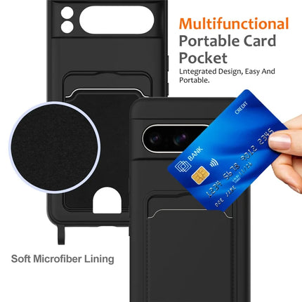 For Google Pixel 8 Pro Case Liquid Silicone Card Holder Phone Back Cover with Lanyard