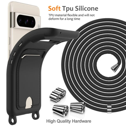 For Google Pixel 8 Pro Case Liquid Silicone Card Holder Phone Back Cover with Lanyard