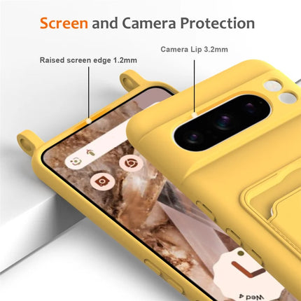 For Google Pixel 8 Pro Case Liquid Silicone Card Holder Phone Back Cover with Lanyard