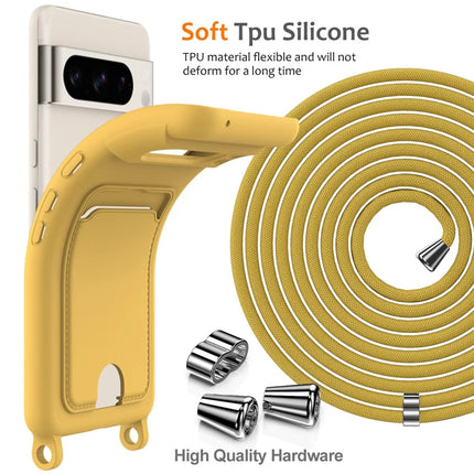For Google Pixel 8 Pro Case Liquid Silicone Card Holder Phone Back Cover with Lanyard