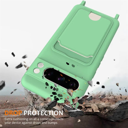 For Google Pixel 8 Pro Case Liquid Silicone Card Holder Phone Back Cover with Lanyard