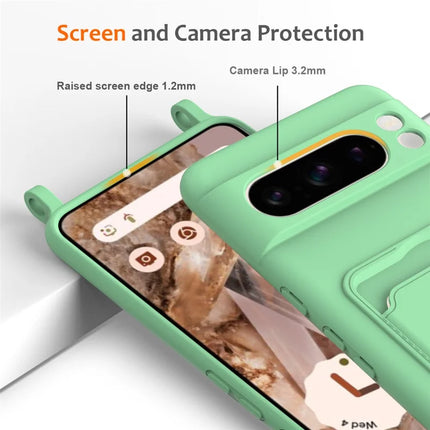 For Google Pixel 8 Pro Case Liquid Silicone Card Holder Phone Back Cover with Lanyard