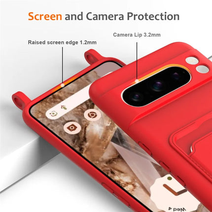 For Google Pixel 8 Pro Case Liquid Silicone Card Holder Phone Back Cover with Lanyard