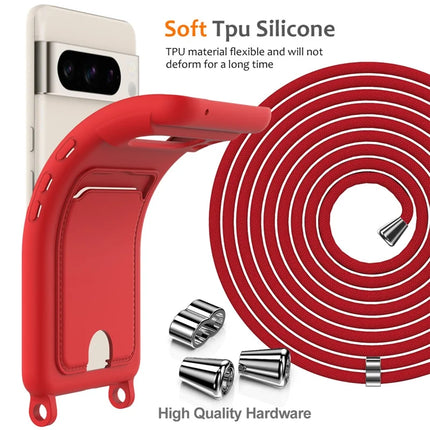 For Google Pixel 8 Pro Case Liquid Silicone Card Holder Phone Back Cover with Lanyard