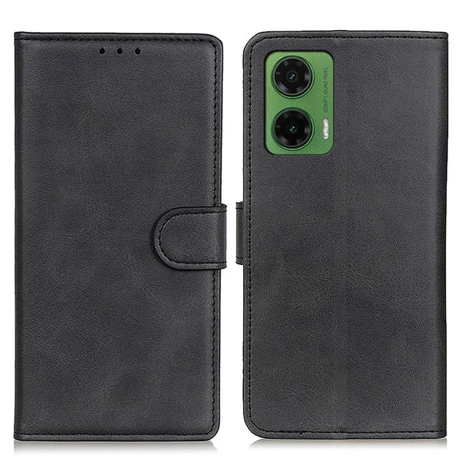 For Motorola Moto G35 5G Stand Wallet Case Cowhide Texture Leather Phone Cover - Black