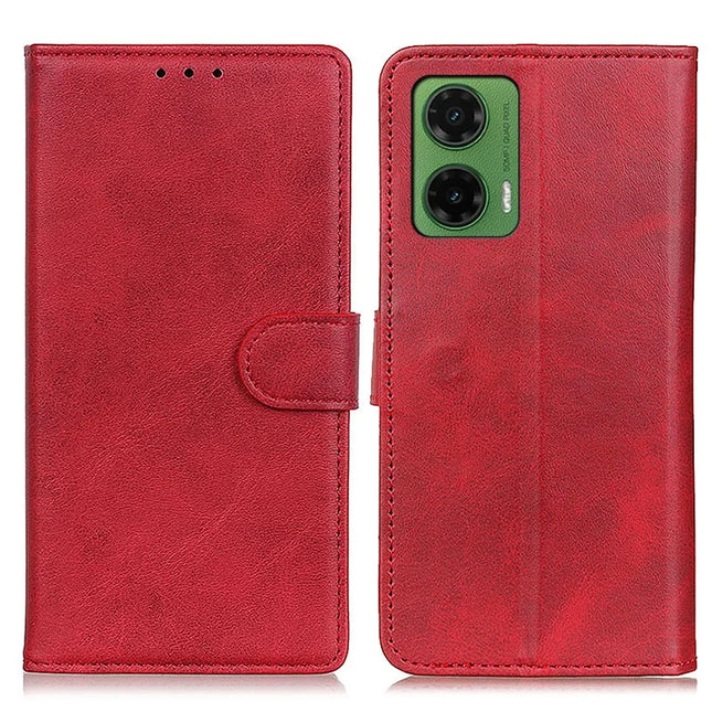 For Motorola Moto G35 5G Stand Wallet Case Cowhide Texture Leather Phone Cover - Red