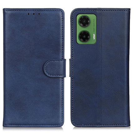 For Motorola Moto G35 5G Stand Wallet Case Cowhide Texture Leather Phone Cover - Blue