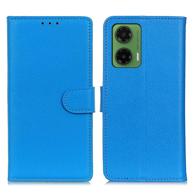 For Motorola Moto G35 5G Wallet Case PU Leather Phone Cover Litchi Texture - Blue