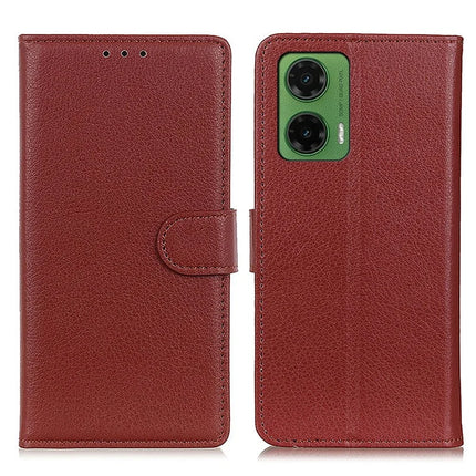 For Motorola Moto G35 5G Wallet Case PU Leather Phone Cover Litchi Texture - Brown