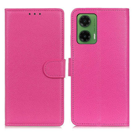 For Motorola Moto G35 5G Wallet Case PU Leather Phone Cover Litchi Texture - Rose