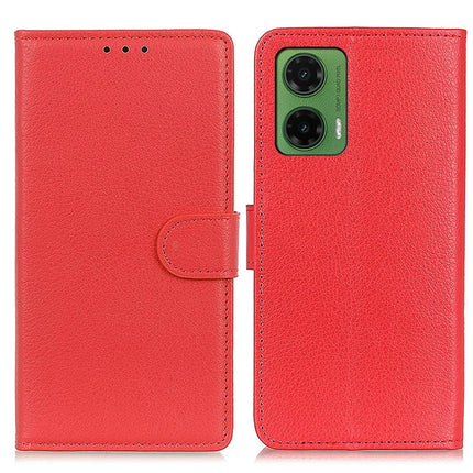 For Motorola Moto G35 5G Wallet Case PU Leather Phone Cover Litchi Texture - Red