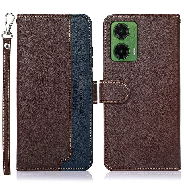KHAZNEH For Motorola Moto G35 5G Case RFID Blocking Wallet PU Leather Phone Cover - Brown