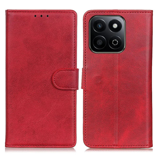 For Honor X7c 4G / 200 Smart 5G / Play 60 Plus 5G Stand Wallet Case Cowhide Texture Leather Phone Cover - Red