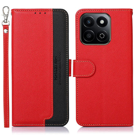 KHAZNEH For Honor X7c 4G / 200 Smart 5G / Play 60 Plus 5G Case RFID Blocking Wallet PU Leather Phone Cover - Red