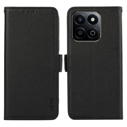 ABEEL For Honor X7c 4G / 200 Smart 5G / Play 60 Plus 5G Case Litchi Texture Leather RFID Blocking Phone Cover - Black