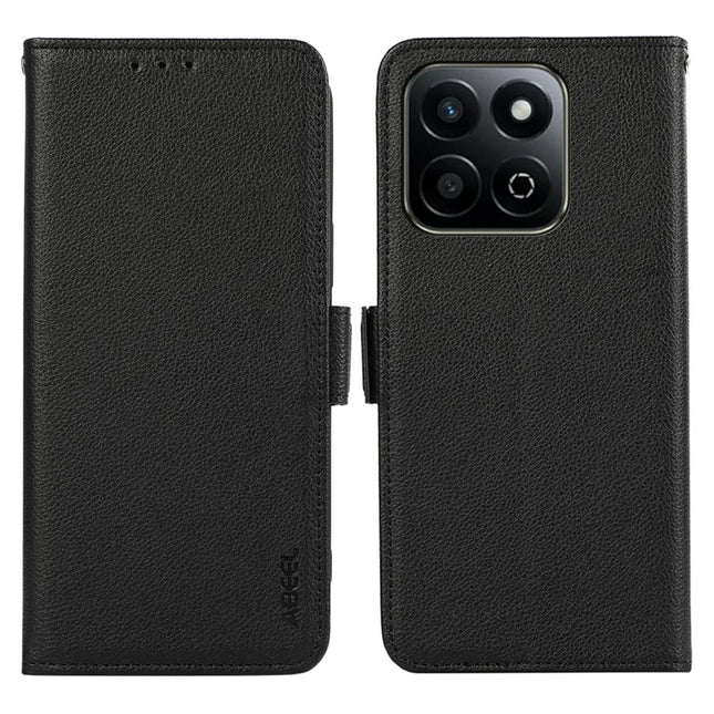 ABEEL For Honor X7c 4G / 200 Smart 5G / Play 60 Plus 5G Case Litchi Texture Leather RFID Blocking Phone Cover - Black