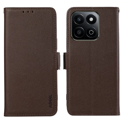 ABEEL For Honor X7c 4G / 200 Smart 5G / Play 60 Plus 5G Case Litchi Texture Leather RFID Blocking Phone Cover - Brown