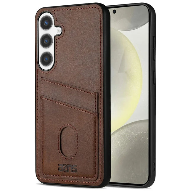 AZNS K1 Series For Samsung Galaxy S24 Case Calf Texture Anti-Drop PU+TPU Phone Cover - Coffee