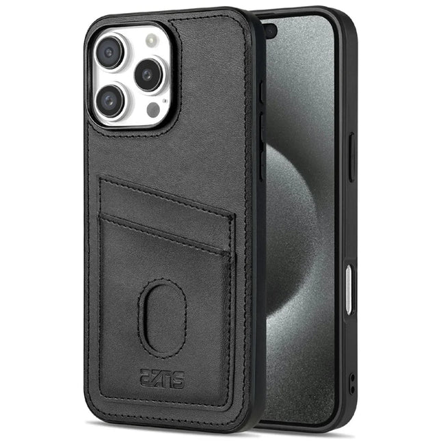 AZNS K1 Series For iPhone 16 Pro Max Case Calf Texture Anti-Drop PU+TPU Phone Cover - Black
