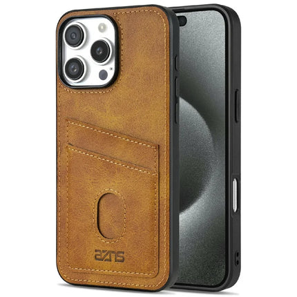 AZNS K1 Series For iPhone 16 Pro Max Case Calf Texture Anti-Drop PU+TPU Phone Cover - Brown
