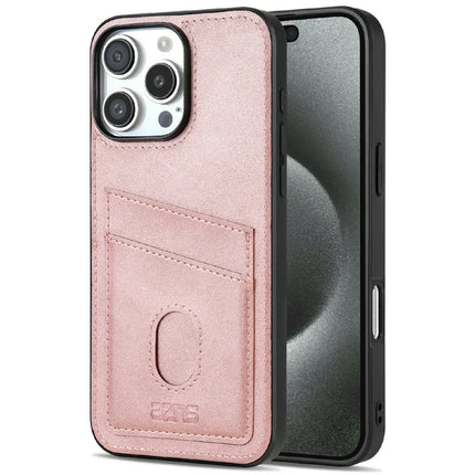 AZNS K1 Series For iPhone 16 Pro Max Case Calf Texture Anti-Drop PU+TPU Phone Cover - Rose Gold