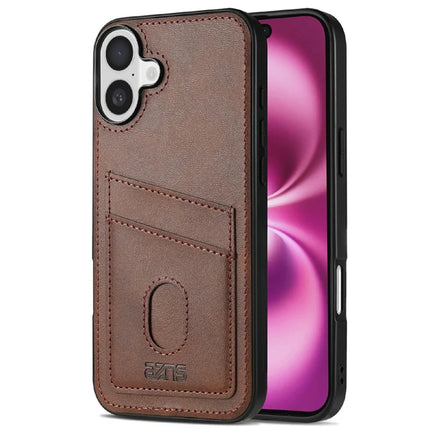 AZNS K1 Series For iPhone 16 Plus Case Calf Texture Anti-Drop PU+TPU Phone Cover - Coffee