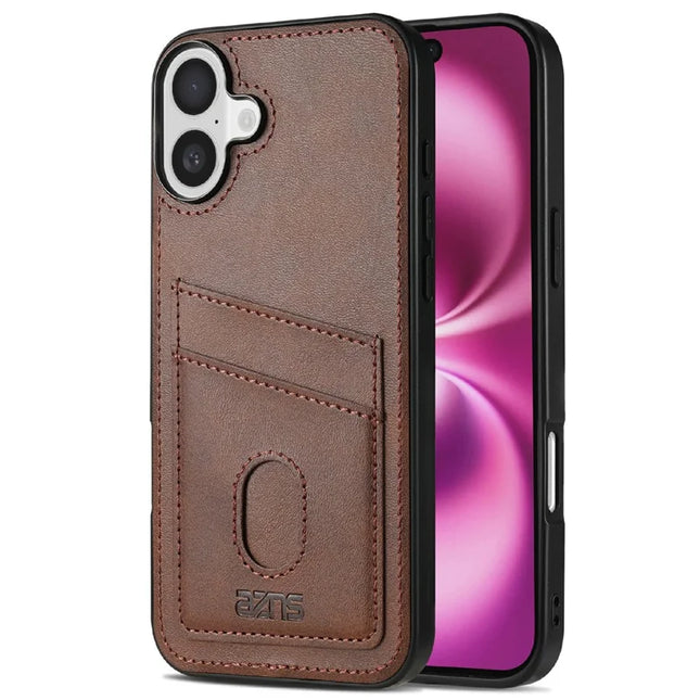 AZNS K1 Series For iPhone 16 Plus Case Calf Texture Anti-Drop PU+TPU Phone Cover - Coffee
