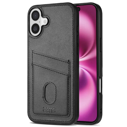 AZNS K1 Series For iPhone 16 Plus Case Calf Texture Anti-Drop PU+TPU Phone Cover - Black