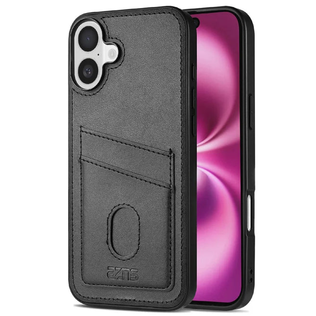 AZNS K1 Series For iPhone 16 Plus Case Calf Texture Anti-Drop PU+TPU Phone Cover - Black