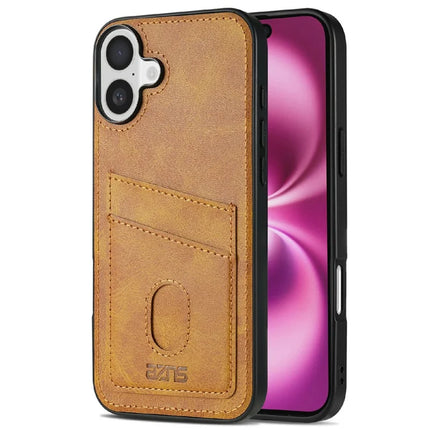 AZNS K1 Series For iPhone 16 Plus Case Calf Texture Anti-Drop PU+TPU Phone Cover - Brown